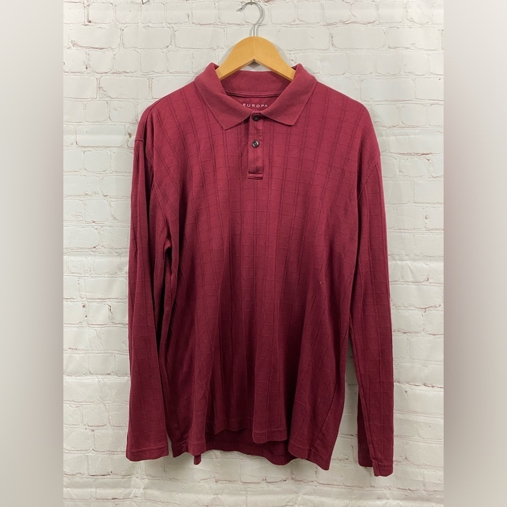 Via Europa Mens Size Large Burgundy Textured Cotton Blend Casual Polo Shirt*READ